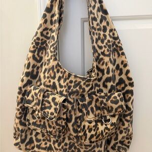 Denim Leopard Print Hobo Bag